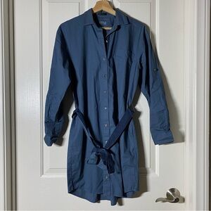 ATM Poplin Cotton Belted Shirt Dress Anthony Thomas Melillo Spring Blue Small S